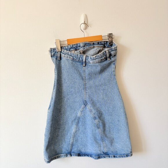 Zara Denim Strapless Mini Dress Washed Blue Size Small Bloggers Fav - Picture 6 of 8